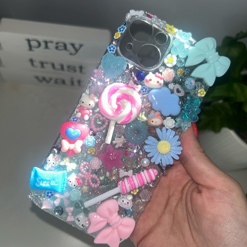 Decorative Phone Case with Pink and Blue Accents